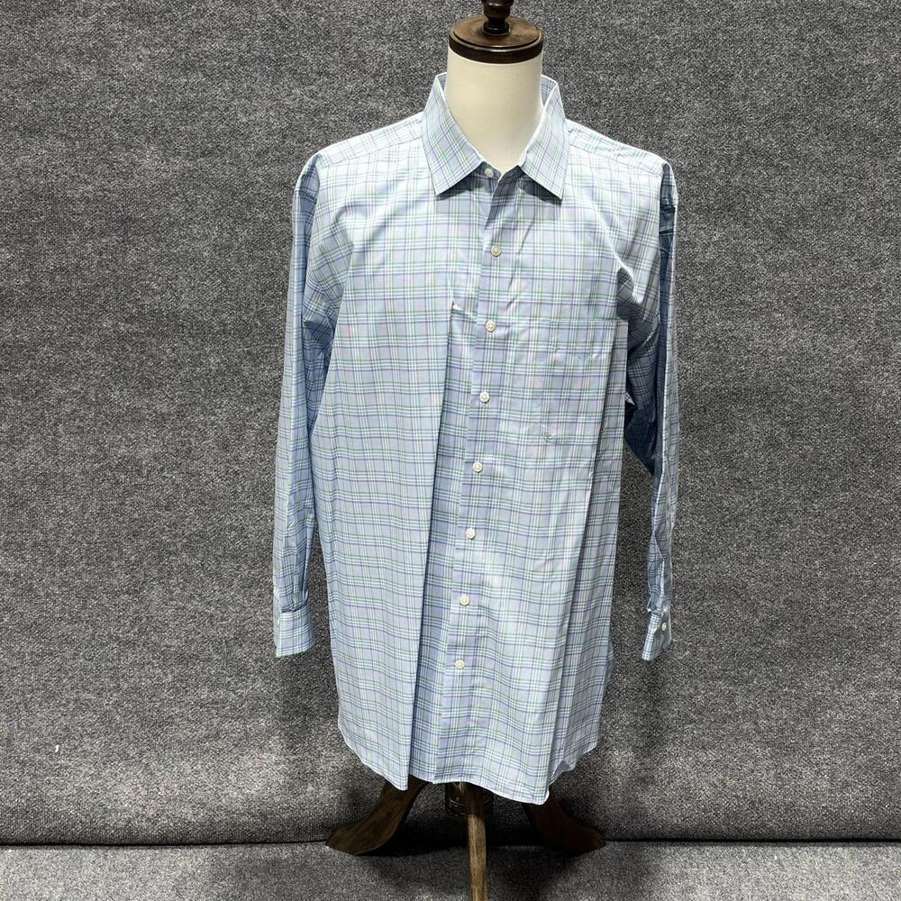 Rochester Shirt Mens 18.5 34/35 Blue Check Non Iron Cotton Dress Long Sleeve
